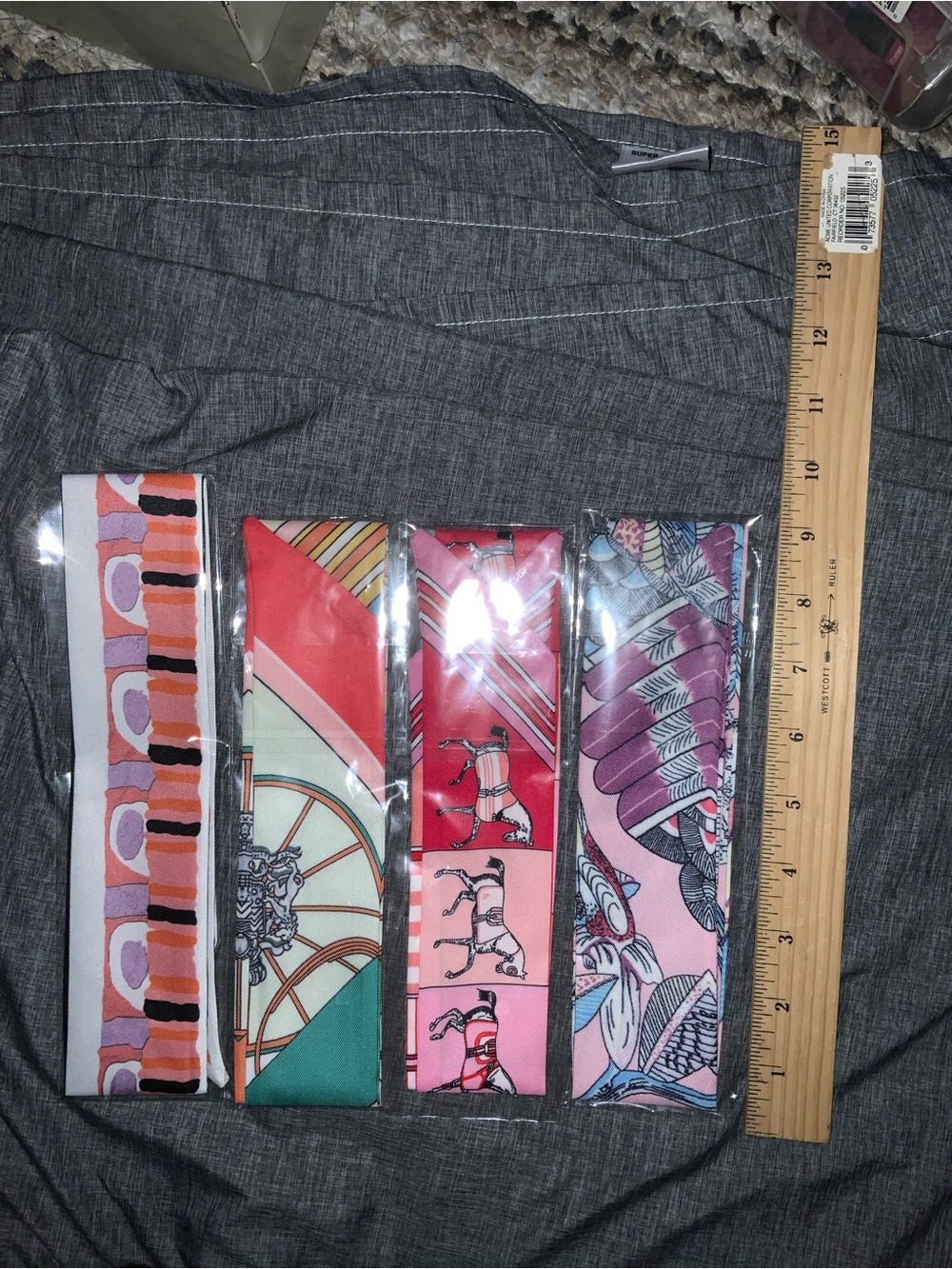 4 piece Silk-Inspired Pink and Multicolor Twilly Scarf Set